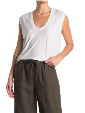 James Perse Lightweight Deep V Scoop Neck Sleeveless Semi Sheer Tee T-Shirt
